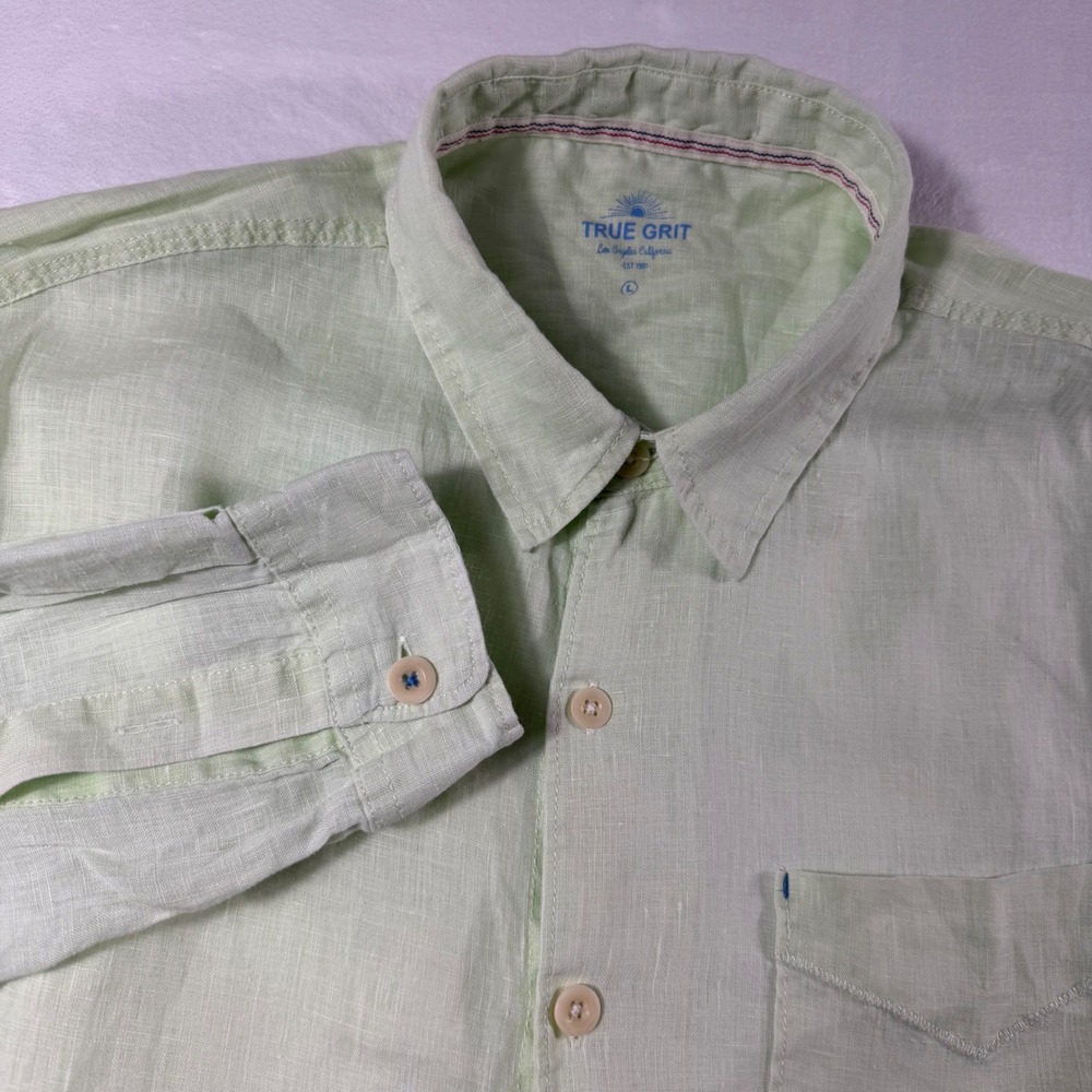 True‎ Grit Linen Button Down Shirt Mens Large Mint Green Coastal Casual
